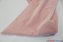 Load image into Gallery viewer, Soft and Plush Stretch Velvet Fabric | Stretch Velvet Spandex | 58&quot; Wide | Spandex Velour for Apparel, Costume, Cosplay, Drapes | Fabric mytextilefabric Yards Blush Pink 
