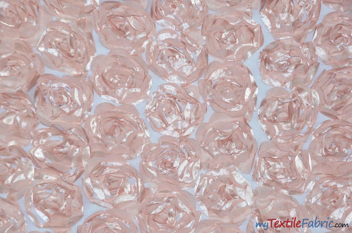 Rosette Satin Bordeaux Fabric | Rose Bordeaux Satin | 52" wide | 3d Floral Satin Embroidered on a Mesh | Multiple Colors | Fabric mytextilefabric Yards Blush
