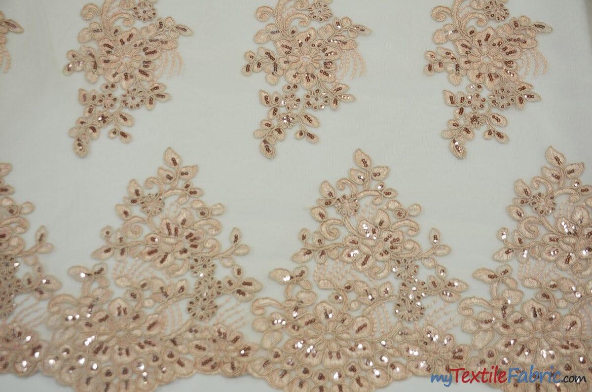 Camilla Embroidery Fabric | Bridal Lace Design YX 1098 | 52" Wide | Fabric mytextilefabric Yards Blush