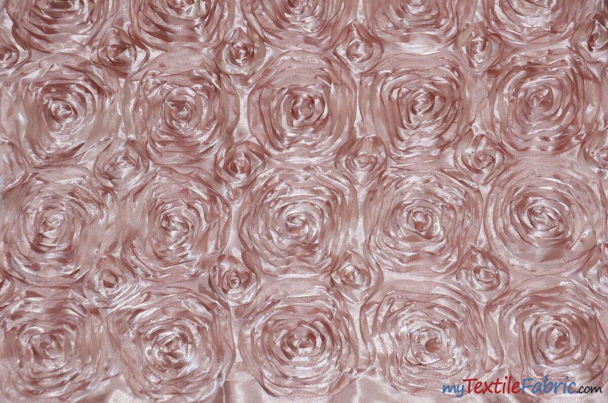 Rosette Satin Fabric | Wedding Satin Fabric | 54" Wide | 3d Satin Floral Embroidery | Multiple Colors | Continuous Yards | Fabric mytextilefabric Yards Blush