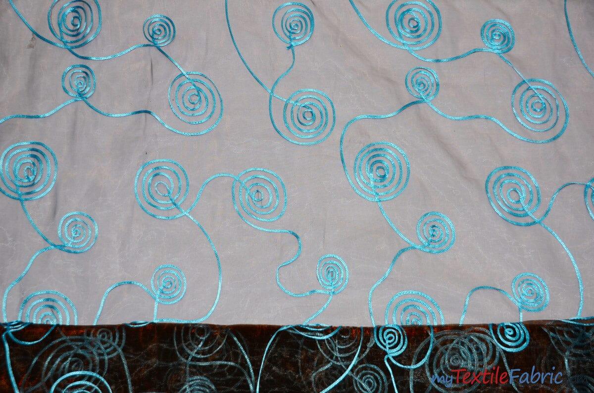 Donatello Organza Embroidery Fabric | Embroidered Floral Sheer | 54" Wide | Multiple Colors | Fabric mytextilefabric Yards Brown Aqua