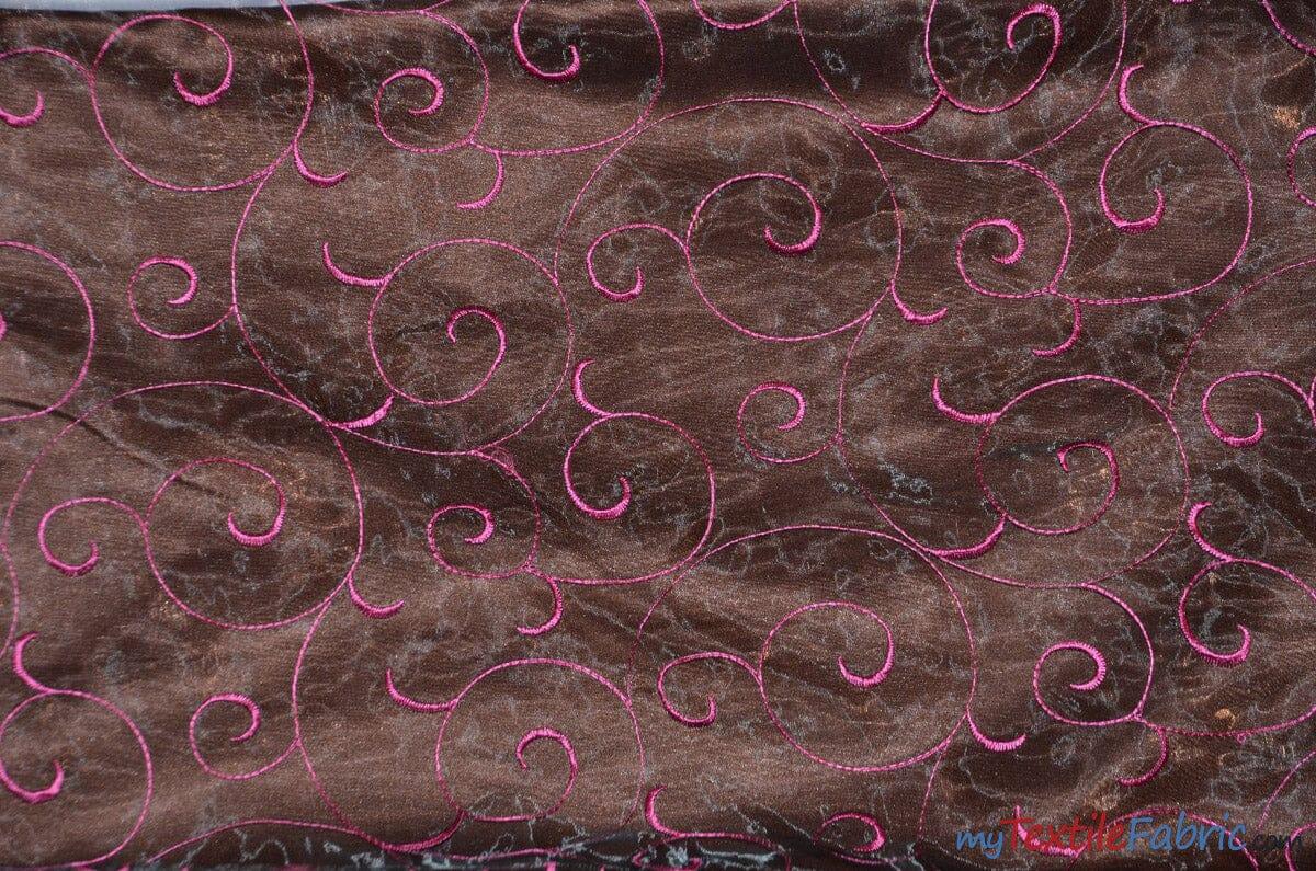 Swirl Organza Fabric | Embroidered Swirl Sheer | 54" Wide | Multiple Colors | Fabric mytextilefabric Yards Brown Fuchsia