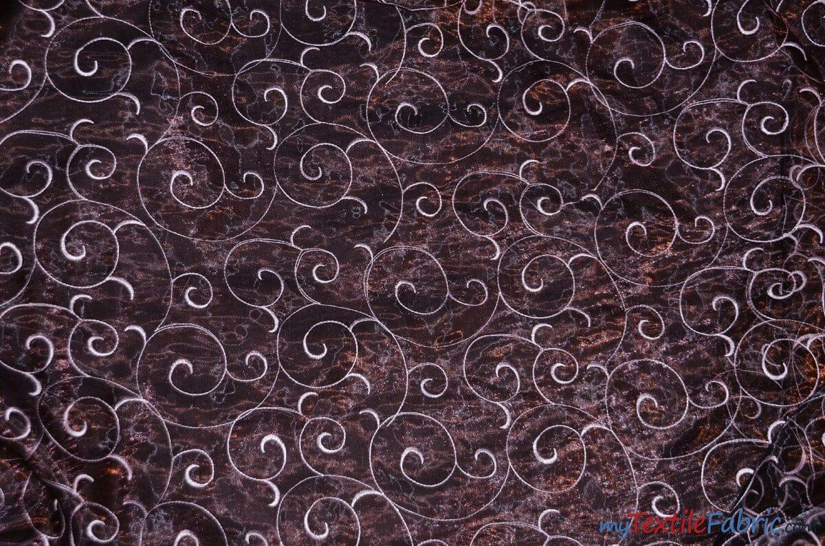 Swirl Organza Fabric | Embroidered Swirl Sheer | 54" Wide | Multiple Colors | Fabric mytextilefabric Yards Brown Pink