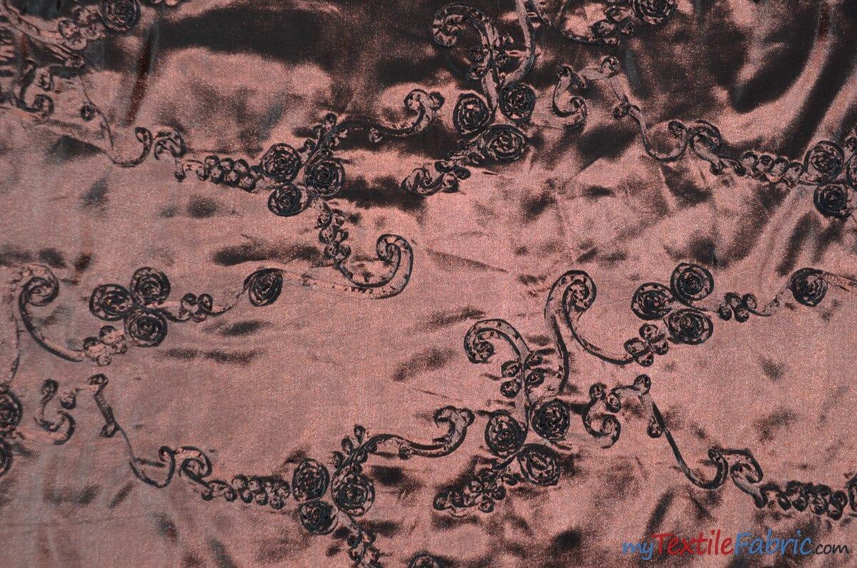 Ribbon Taffeta Fabric | Ribbon Cord Taffeta Embroidery | 54" Wide | Multiple Colors | Fabric mytextilefabric Yards Brown