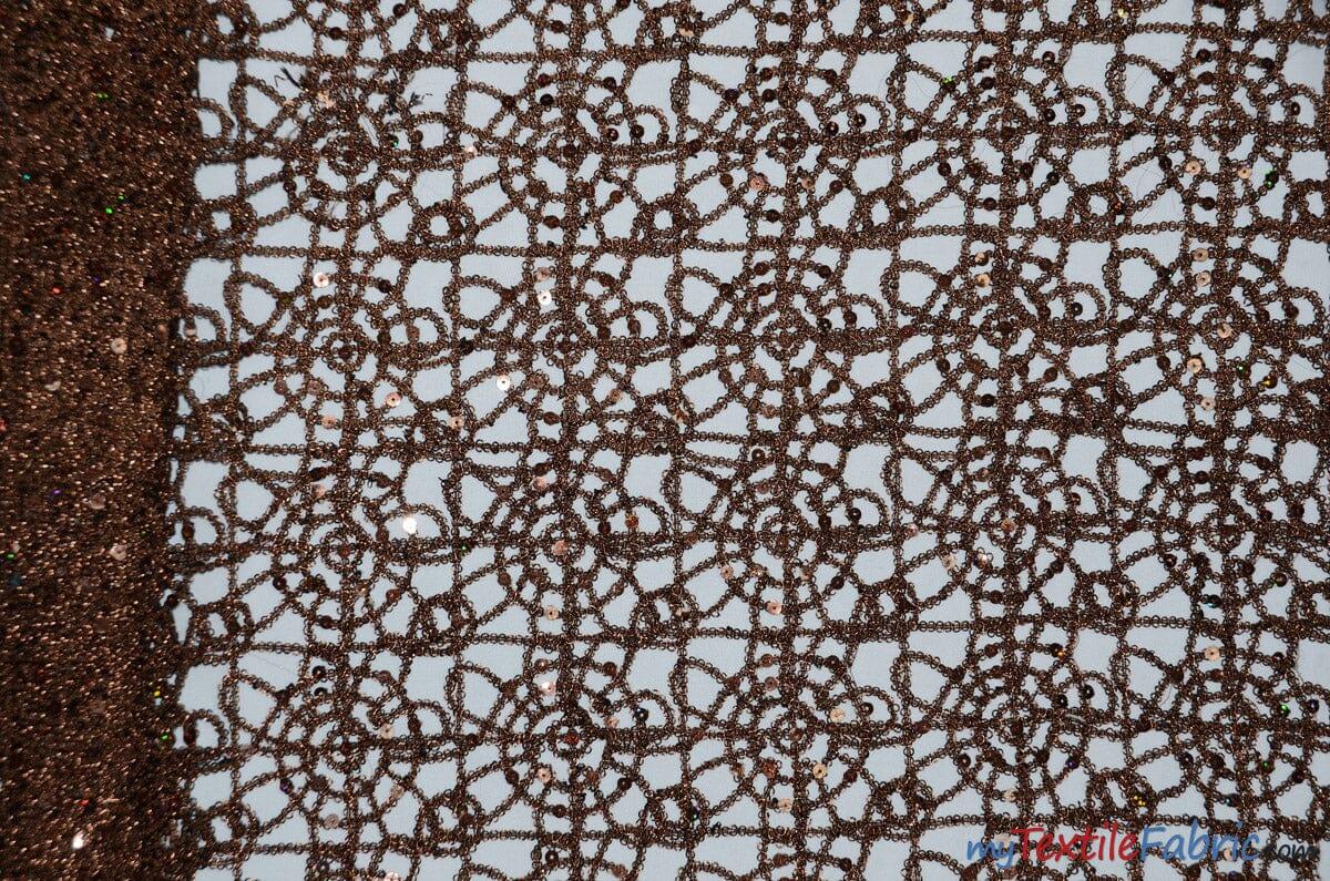 Open Weave Chain Chemical Lace Fabric | 50" Wide | 10 Colors | Fabric mytextilefabric Yards Brown