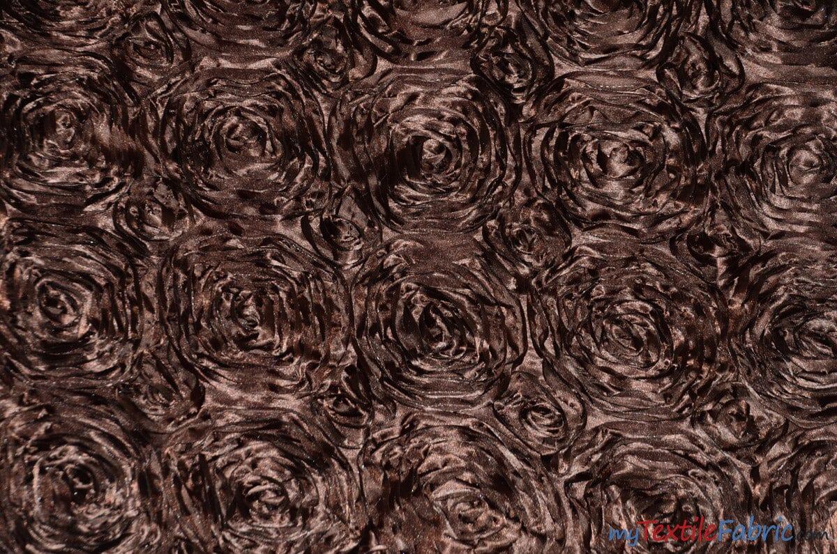 Rosette Satin Fabric | Wedding Satin Fabric | 54" Wide | 3d Satin Floral Embroidery | Multiple Colors | Continuous Yards | Fabric mytextilefabric Yards Brown