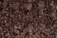 Load image into Gallery viewer, Rosette Satin Fabric | Wedding Satin Fabric | 54&quot; Wide | 3d Satin Floral Embroidery | Multiple Colors | Continuous Yards | Fabric mytextilefabric Yards Brown 

