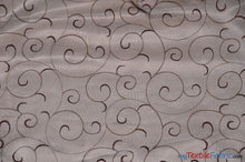 Load image into Gallery viewer, Swirl Organza Fabric | Embroidered Swirl Sheer | 54&quot; Wide | Multiple Colors | Fabric mytextilefabric Yards Brown 
