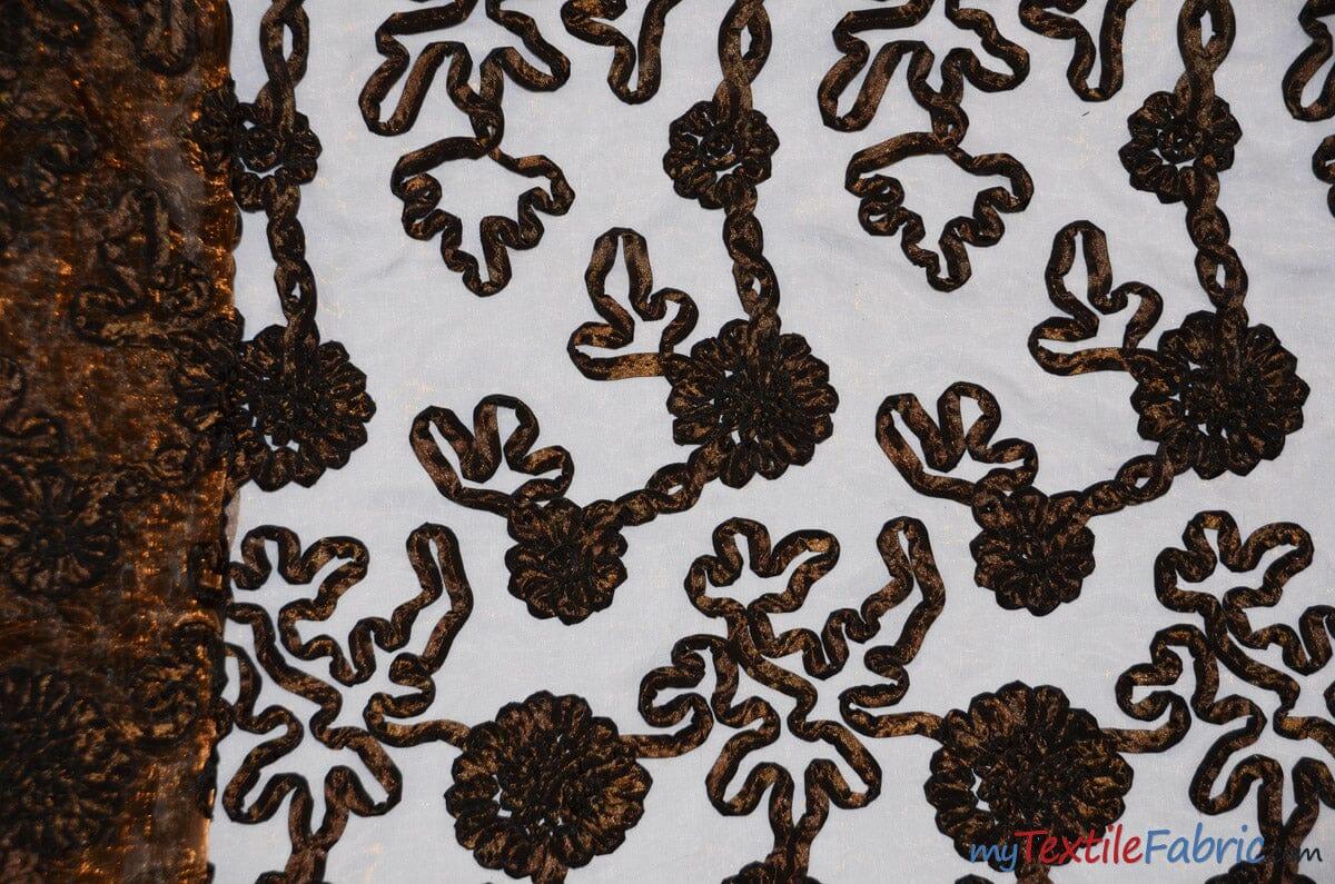 Luxury Organza Embroidery Fabric | Embroidered Ribbon Organza | 54" Wide | Multiple Colors | Fabric mytextilefabric Yards Brown