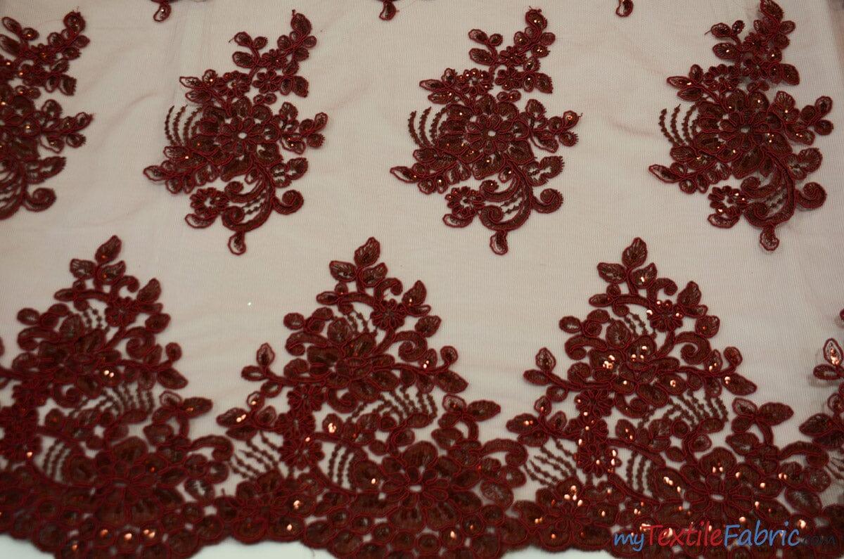 Camilla Embroidery Fabric | Bridal Lace Design YX 1098 | 52" Wide | Fabric mytextilefabric Yards Burgundy