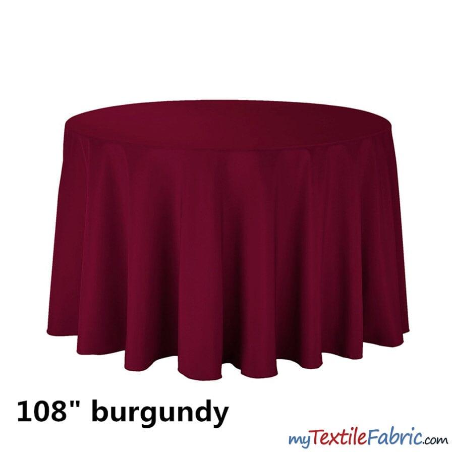 108" Round Polyester Seamless Tablecloth | Sold by Single Piece or Wholesale Box | Fabric mytextilefabric By Piece Burgundy