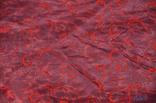 Load image into Gallery viewer, Swirl Organza Fabric | Embroidered Swirl Sheer | 54&quot; Wide | Multiple Colors | Fabric mytextilefabric Yards Burgundy 
