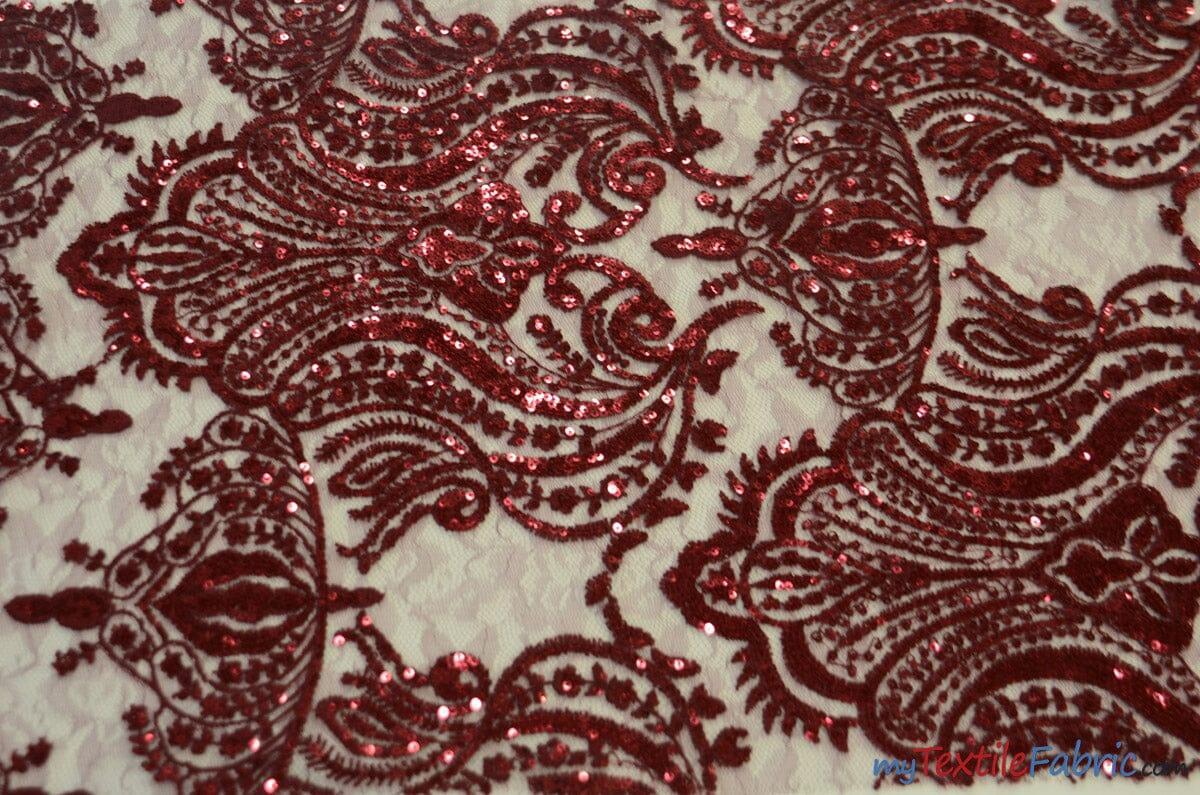 Medallion Bridal Lace | Sequins Damask Embroidery | 52" Wide | Lace Wedding Dress | Sequins Lace Fabric | Fabric mytextilefabric Yards Burgundy
