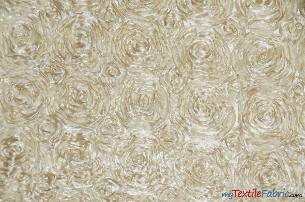 Rosette Satin Fabric | Wedding Satin Fabric | 54" Wide | 3d Satin Floral Embroidery | Multiple Colors | Continuous Yards | Fabric mytextilefabric Yards Butter