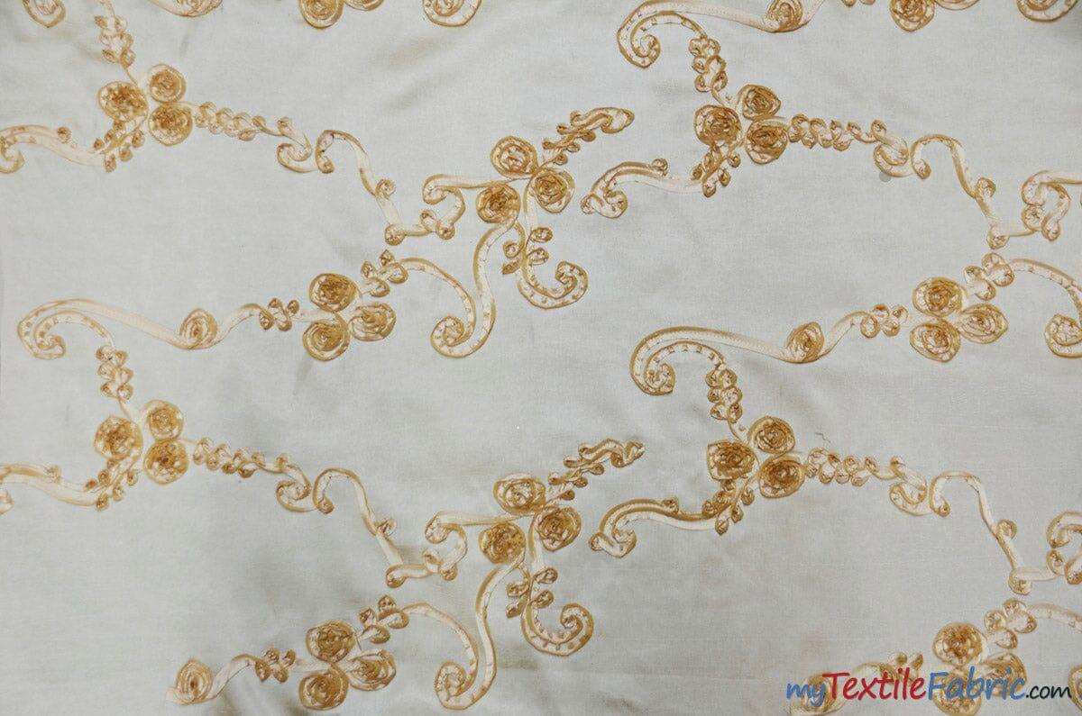 Ribbon Taffeta Fabric | Ribbon Cord Taffeta Embroidery | 54" Wide | Multiple Colors | Fabric mytextilefabric Yards Champagne