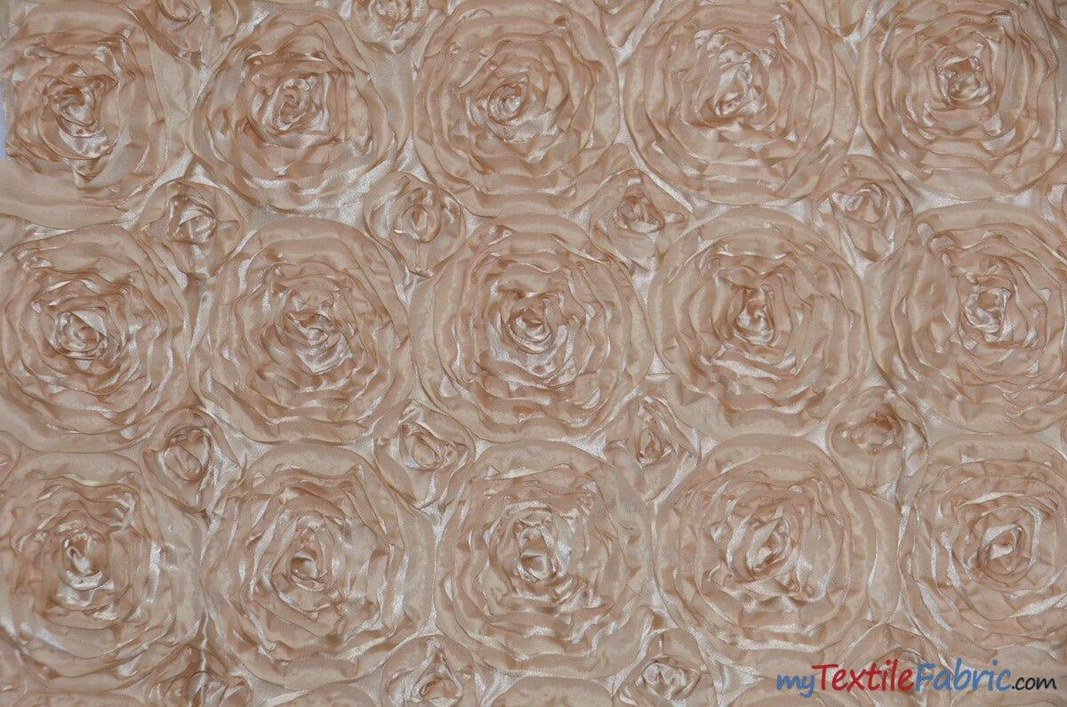 Rosette Satin Fabric | Wedding Satin Fabric | 54" Wide | 3d Satin Floral Embroidery | Multiple Colors | Continuous Yards | Fabric mytextilefabric Yards Champagne