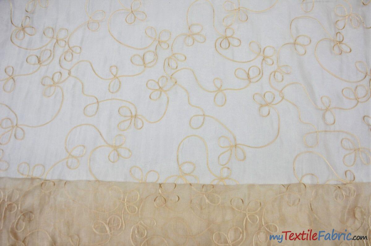 Fantasia Organza Embroidery Fabric | Embroidered Floral Sheer | 54" Wide | Multiple Colors | Fabric mytextilefabric Yards Champagne
