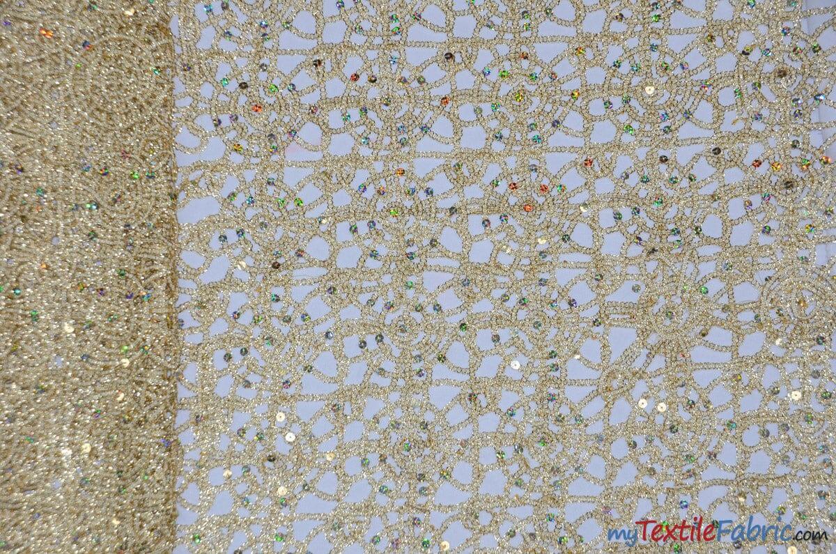Open Weave Chain Chemical Lace Fabric | 50" Wide | 10 Colors | Fabric mytextilefabric Yards Champagne