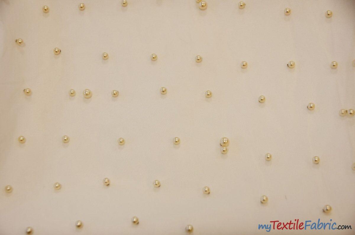 Very Soft Tulle with Pearls | Tulle with Beads | 52" Wide | Bridal Veil Tulle, Wedding Dress | Fabric mytextilefabric Yards Champagne