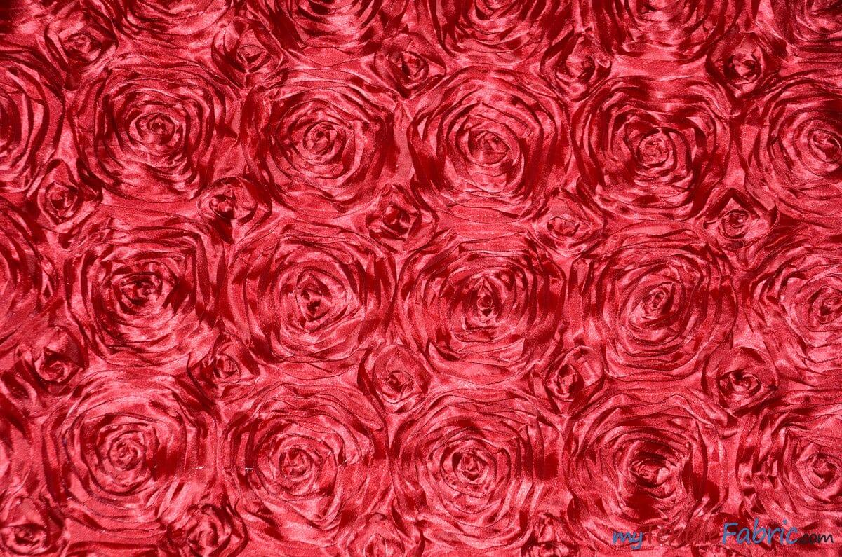 Rosette Satin Fabric | Wedding Satin Fabric | 54" Wide | 3d Satin Floral Embroidery | Multiple Colors | Continuous Yards | Fabric mytextilefabric Yards Cherry