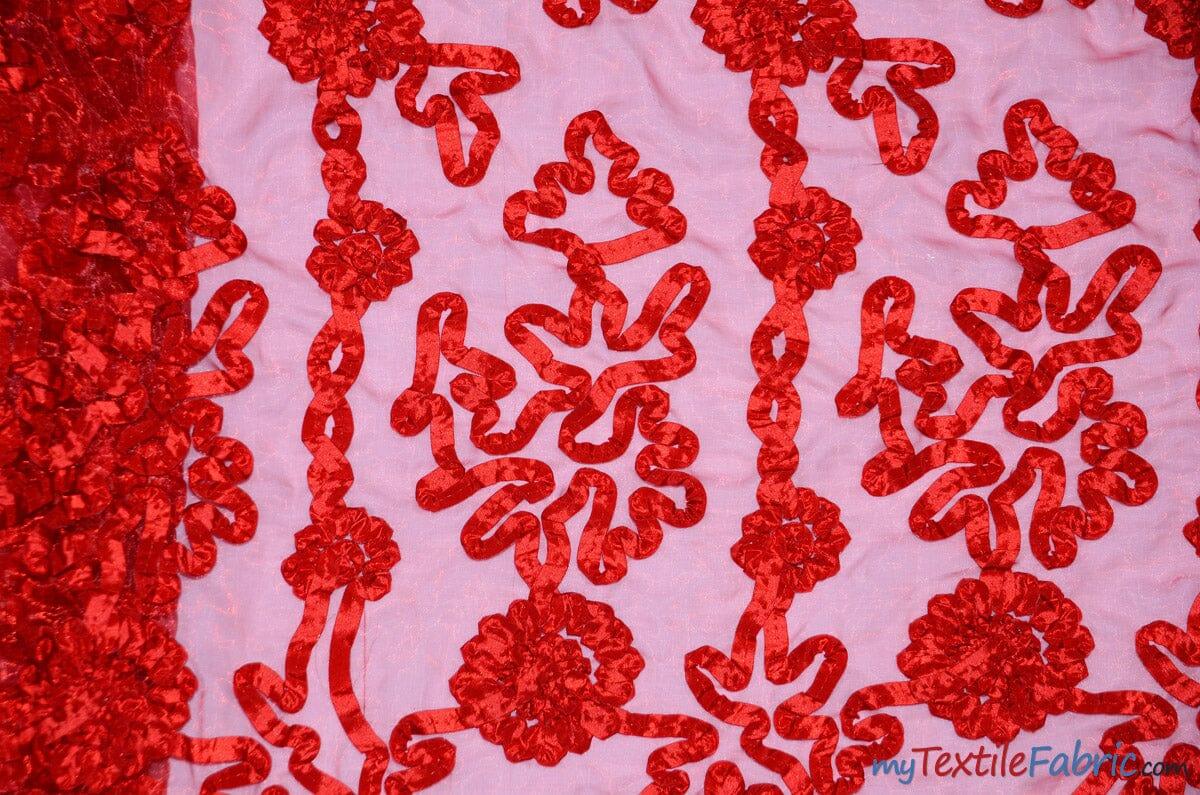Luxury Organza Embroidery Fabric | Embroidered Ribbon Organza | 54" Wide | Multiple Colors | Fabric mytextilefabric Yards Cherry