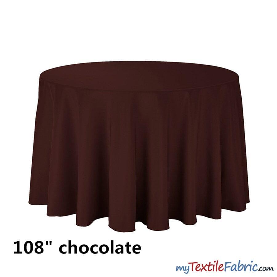 108" Round Polyester Seamless Tablecloth | Sold by Single Piece or Wholesale Box | Fabric mytextilefabric By Piece Chocolate