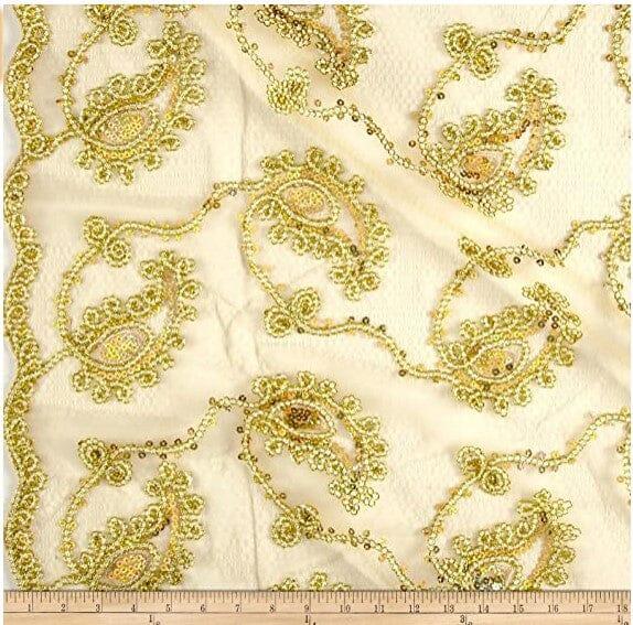 Coco Paisley Sheer Embroidery | Double Scallop Lace | 52" Wide | Fabric mytextilefabric