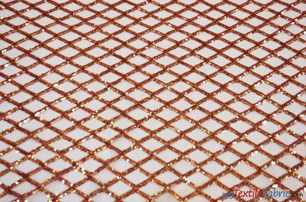 Luxury Glitz Sequins Lace Fabric | Bridal Lace Fabric | 54" Wide | Multiple Colors | Sequins Fabric by the Yard | Fabric mytextilefabric Yards Copper