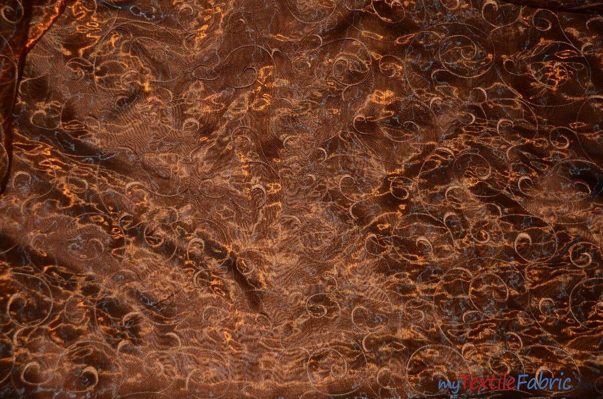 Swirl Organza Fabric | Embroidered Swirl Sheer | 54" Wide | Multiple Colors | Fabric mytextilefabric Yards Copper