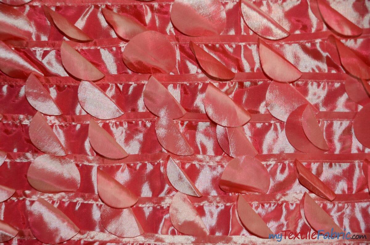 Petal Taffeta Fabric | Hanging Round Petal Taffeta | 57" Wide | Multiple Colors Fabric mytextilefabric Yards Coral