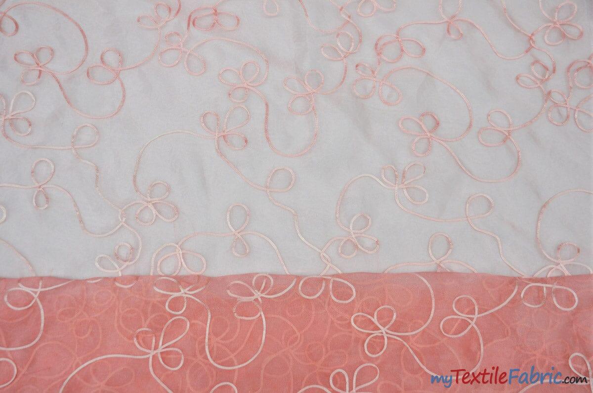 Fantasia Organza Embroidery Fabric | Embroidered Floral Sheer | 54" Wide | Multiple Colors | Fabric mytextilefabric Yards Coral