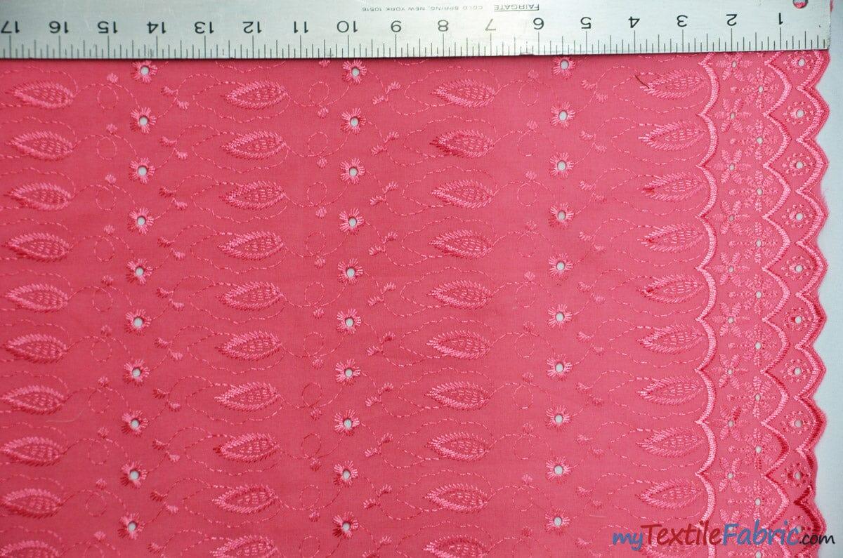 Polyester Cotton Eyelet Embroidery | Double Sided Border | 45" Wide | Multiple Colors | Fabric mytextilefabric Yards Coral