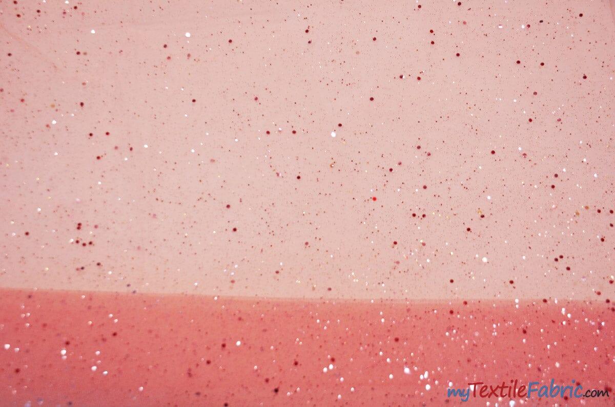 Tulle Glitter with Sequins and Glitter | 60" Wide | Multiple Colors | Glitter Tulle Fabric with Sequins Embellishments | Fabric mytextilefabric Yards Coral