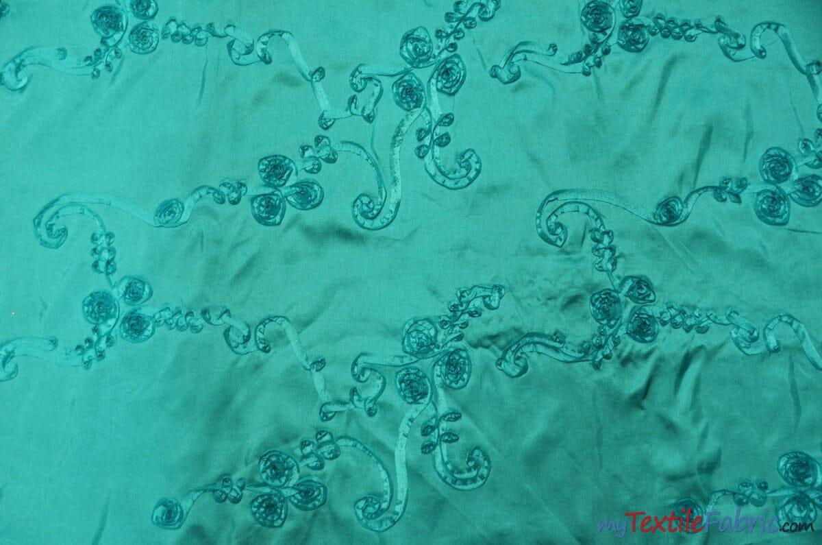 Ribbon Taffeta Fabric | Ribbon Cord Taffeta Embroidery | 54" Wide | Multiple Colors | Fabric mytextilefabric Yards Dark Aqua