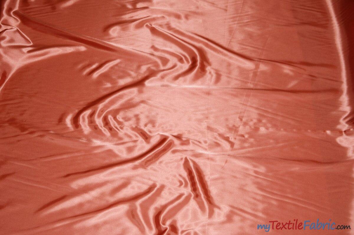 Silky Soft Medium Satin Fabric | Lightweight Event Drapery Satin | 60" Wide | Economic Satin by the Wholesale Bolt | Fabric mytextilefabric Bolts Dark Coral 0075
