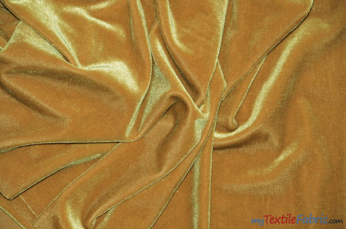Soft and Plush Stretch Velvet Fabric | Stretch Velvet Spandex | 58" Wide | Spandex Velour for Apparel, Costume, Cosplay, Drapes | Fabric mytextilefabric Yards Dark Gold