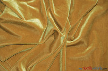 Load image into Gallery viewer, Soft and Plush Stretch Velvet Fabric | Stretch Velvet Spandex | 58&quot; Wide | Spandex Velour for Apparel, Costume, Cosplay, Drapes | Fabric mytextilefabric Yards Dark Gold 
