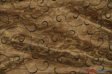 Load image into Gallery viewer, Swirl Organza Fabric | Embroidered Swirl Sheer | 54&quot; Wide | Multiple Colors | Fabric mytextilefabric Yards Dark Gold 
