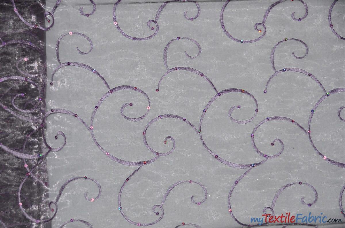 Ferial Organza Embroidery Fabric | Embroidered Floral Sheer with Sequins Embellishment | 54" Wide | Multiple Colors | Fabric mytextilefabric Yards Dark Lilac