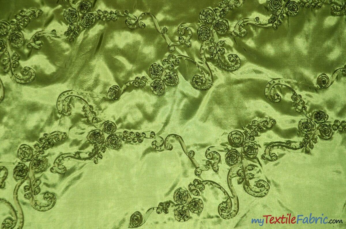 Ribbon Taffeta Fabric | Ribbon Cord Taffeta Embroidery | 54" Wide | Multiple Colors | Fabric mytextilefabric Yards Dark Lime