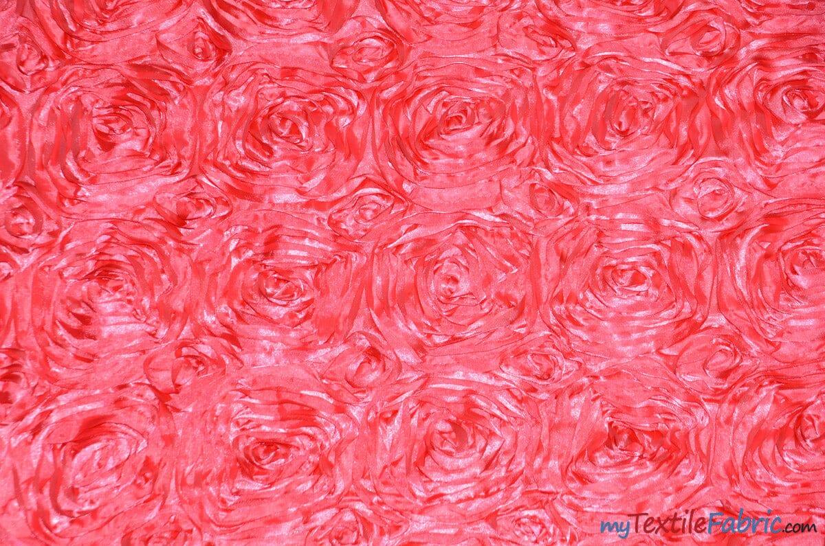 Rosette Satin Fabric | Wedding Satin Fabric | 54" Wide | 3d Satin Floral Embroidery | Multiple Colors | Continuous Yards | Fabric mytextilefabric Yards Dolce Pink