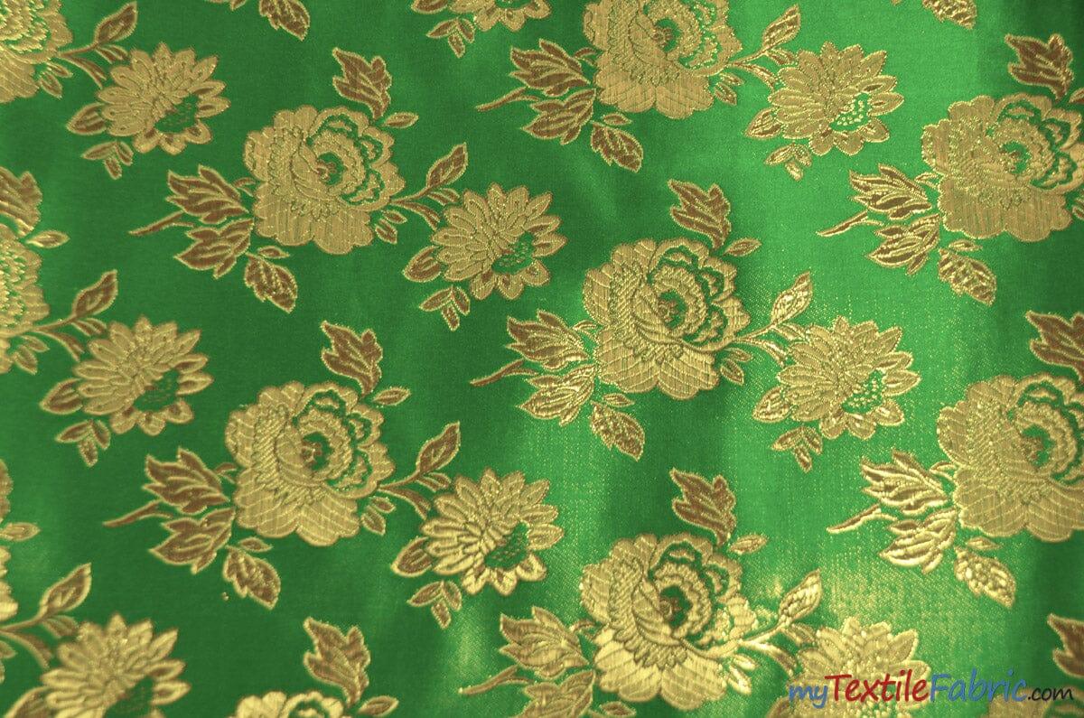 Oriental Metallic Flower Brocade | Metallic Brocade B88 | 58" Wide | Chinese Brocade Fabric | Fabric mytextilefabric Yards Flag Green