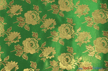 Load image into Gallery viewer, Oriental Metallic Flower Brocade | Metallic Brocade B88 | 58&quot; Wide | Chinese Brocade Fabric | Fabric mytextilefabric Yards Flag Green 
