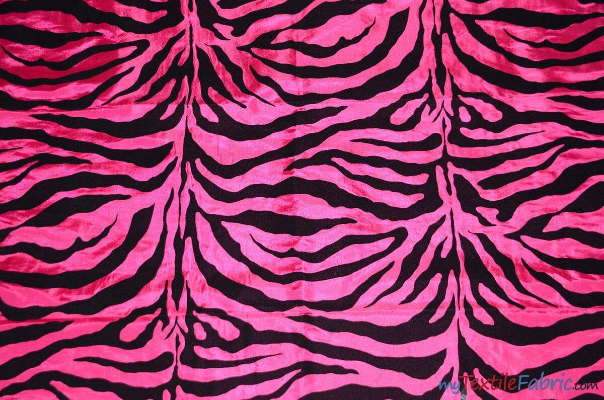 Zebra Flocking Taffeta | Flocking Velvet Zebra on Taffeta Fabric | 60" Wide | Curtains, Apparel, Cosplay, Costume, Decor | Fabric mytextilefabric Yards Fuchsia Zebra