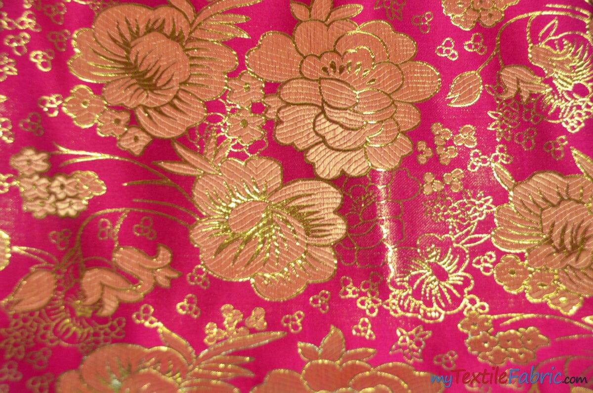 Oriental Metallic Flower Brocade | Metallic Brocade B23 | 58" Wide | Chinese Brocade Fabric | Fabric mytextilefabric Yards Fuchsia