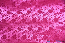 Load image into Gallery viewer, Satin Jacquard | Satin Flower Brocade | Sample Swatch 3&quot;x3&quot; | Fabric mytextilefabric Sample Swatches Fuchsia 
