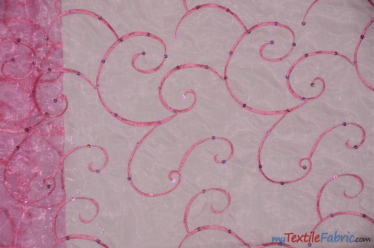Ferial Organza Embroidery Fabric | Embroidered Floral Sheer with Sequins Embellishment | 54" Wide | Multiple Colors | Fabric mytextilefabric Yards Fuchsia