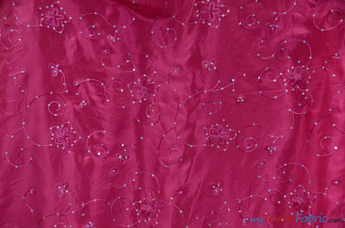 Aurora Taffeta Embroidery | Embroidered Floral Taffeta | 54" Wide | Multiple Colors | Fabric mytextilefabric Yards Fuchsia