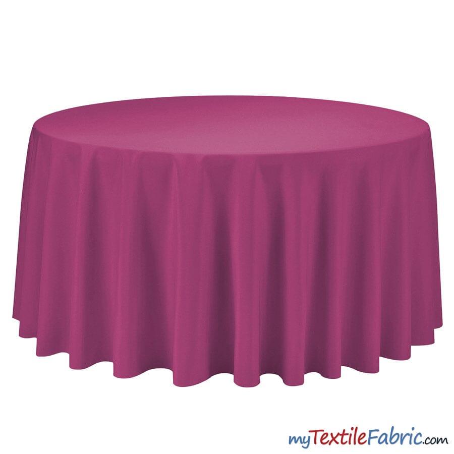 108" Round Polyester Seamless Tablecloth | Sold by Single Piece or Wholesale Box | Fabric mytextilefabric By Piece Fuchsia