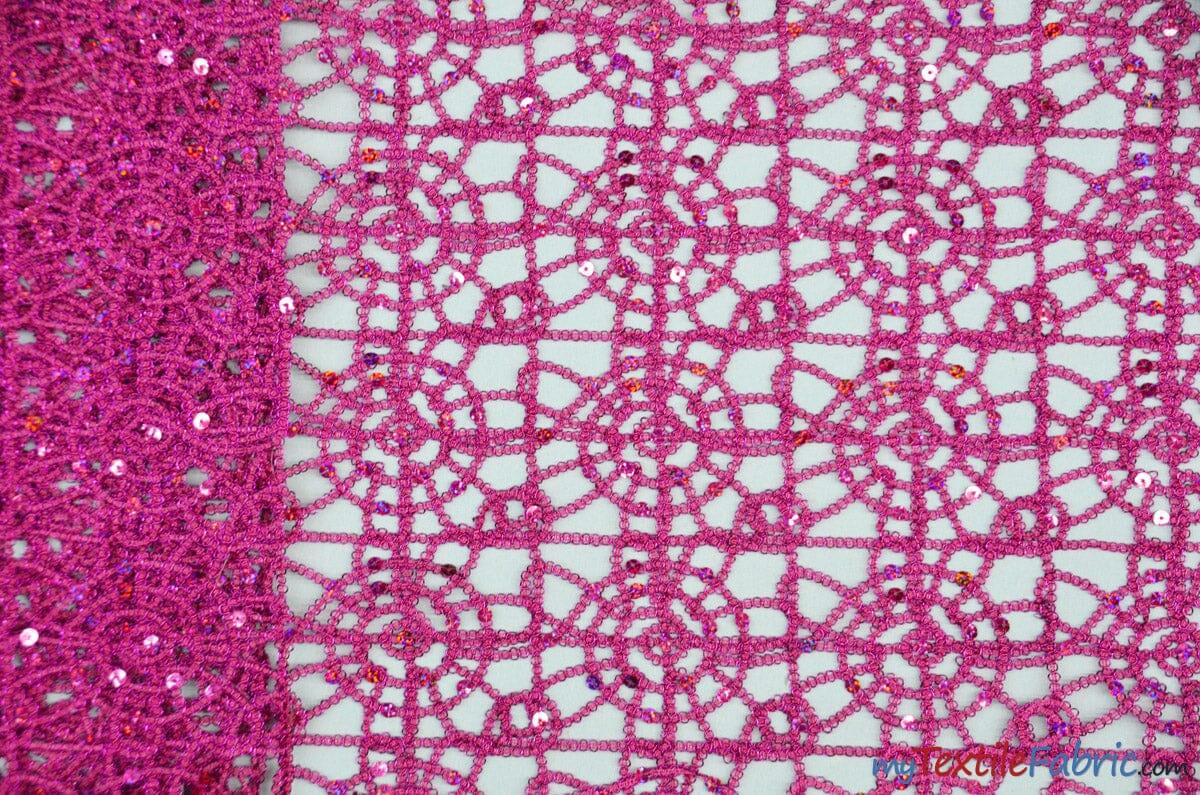 Open Weave Chain Chemical Lace Fabric | 50" Wide | 10 Colors | Fabric mytextilefabric Yards Fuchsia